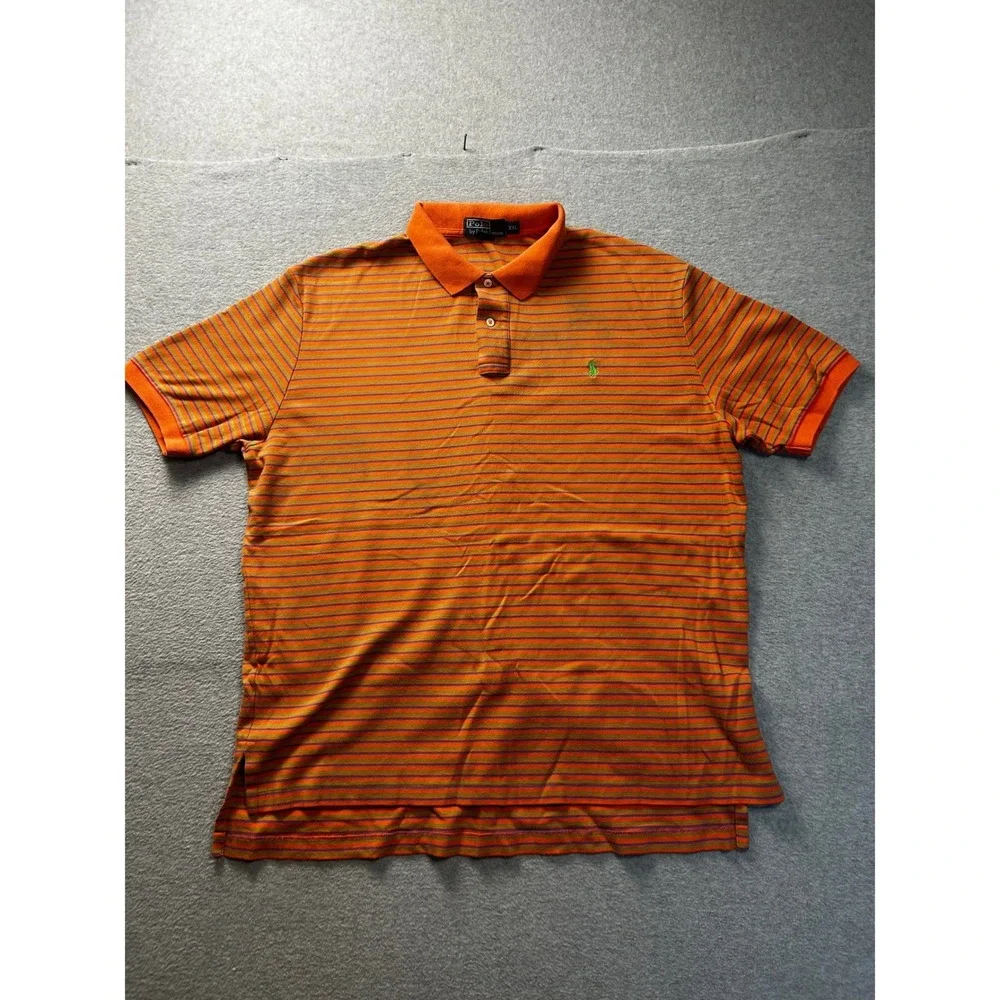 Polo Ralph Lauren Mens XXL Orange‎ Striped Polo Shirt Short Sleeve Cotton